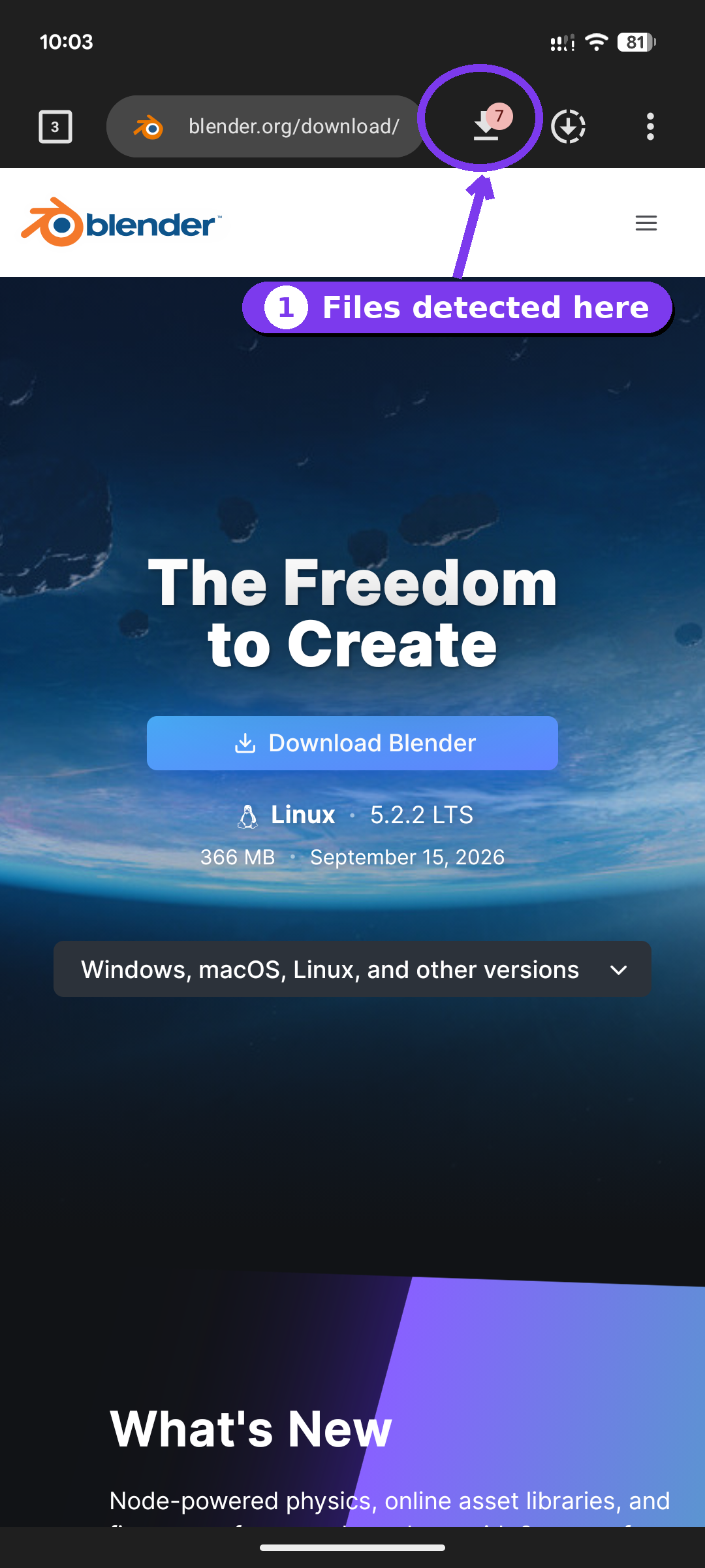 Toolbar download button showing a badge with the number of detected files